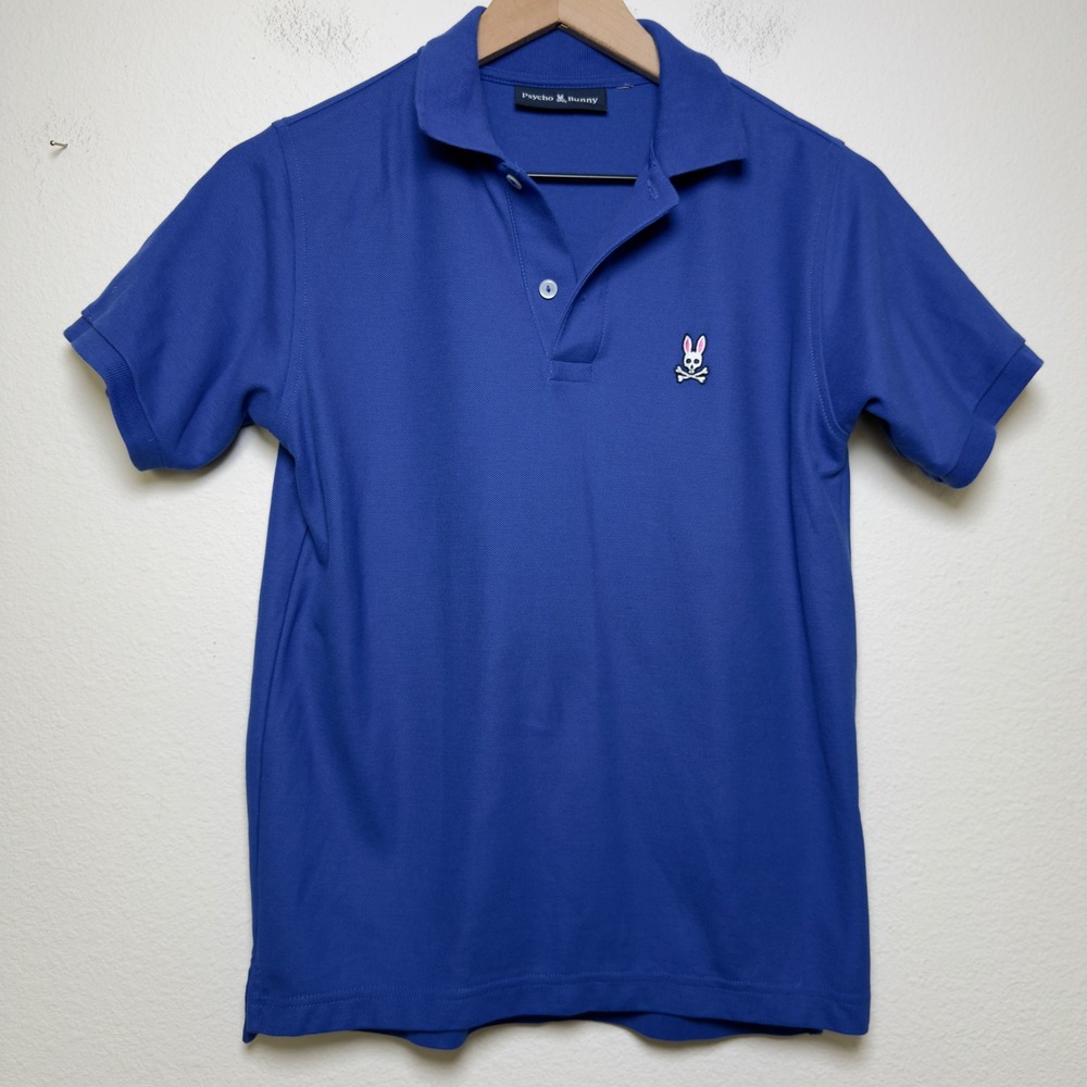Psycho Bunny Women 100% Pima Cotton Polo Shirt XS Blue Logo Preppy Tennis Prep